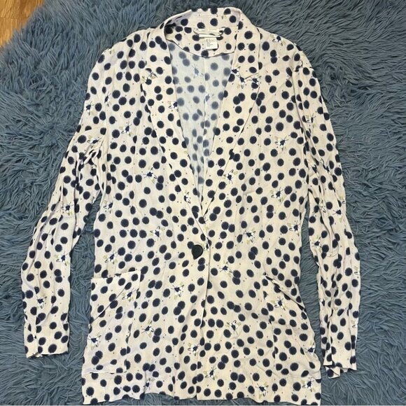 H&M x Anna Glover Crepe Blazer Jacket Cream Blue Butterfly Dotted Pattern Size 6 - Picture 2 of 7